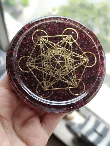 Miniatura 5 de Gran 4 "Garnet Cristales Metatron's Cube Merkaba Coaster Placa de Carga de Agua Cúpula Energética
