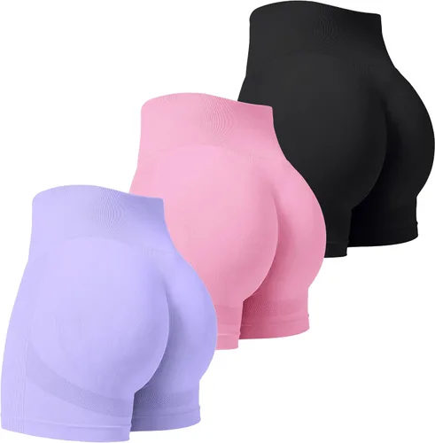 Miniatura 68 de VVX Pantalones cortos de entrenamiento para mujer, 3 piezas, con levantamiento de glúteos, sin costuras, cintura alta, pantalones cortos de yoga