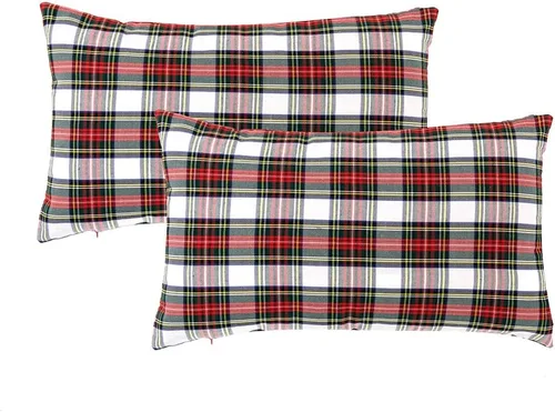 Miniatura 7 de Paquete de 2 fundas de almohada de cuadros rojos para decoración navideña, fundas de almohada a cuadros de búfalo, fundas de almohada de tartán