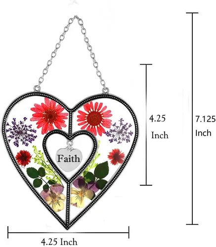 Miniatura 3 de Ky&Bosam - Atrapaluz de cristal, ventana en forma de corazón, con flor prensada, diseño de corazón/ "Mom", regalo para el Día de la Madre, Navidad