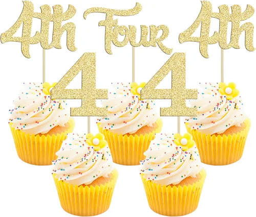 Miniatura 22 de 24 piezas de adornos para cupcakes de tercer cumpleaños, adornos para cupcakes de tercer cumpleaños con purpurina, tres adornos para cupcakes