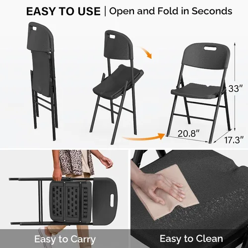 Miniatura 3 de Outvita 4 sillas plegables, 2 niveles moldeadas de plástico resistente para exteriores, fáciles de plegar y almacenar, adecuadas para interiores