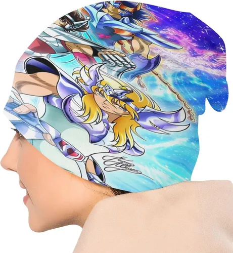 Miniatura 5 de KLEIDUNG Anime Saint Seiya Gorro de punto delgado elástico casual suave cráneo gorra gorra de cabeza negro, Negro