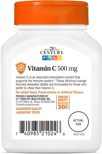 Miniatura 11 de 21st Century Vitamina C 500 mg Tabletas masticables, Naranja, 110