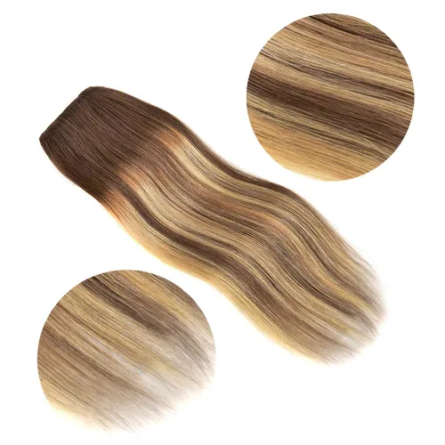 Miniatura 4 de 5 Piezas de extensiones de cabello humano Remy con clip - Extensiones de cabello real sedoso, corto y grueso para mujeres y niñas