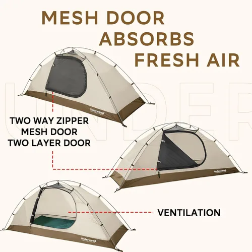Miniatura 7 de Carpa para 1/2 personas para mochilero para 4 estaciones - Tienda de campaña impermeable para invierno para una persona, equipo de camping ligero
