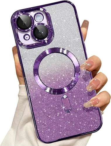 Miniatura 65 de Misscase Funda magnética compatible con iPhone 14 con purpurina y protector de lente de cámara, protección completa, compatible con MagSafe