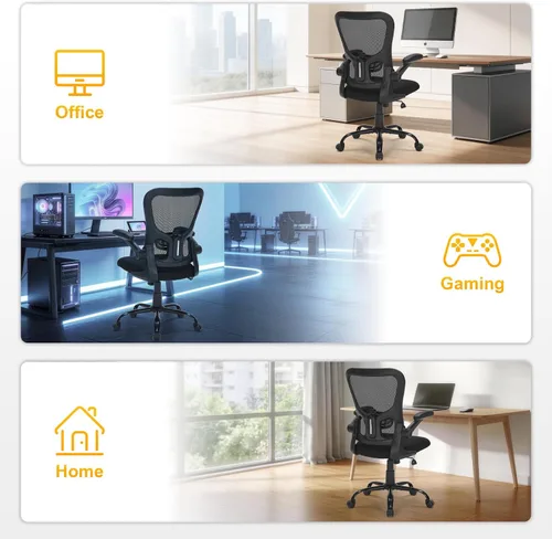 Miniatura 9 de Silla de oficina ergonómica de malla, soporte lumbar ajustable, brazos abatibles, silla giratoria para computadora con respaldo transpirable