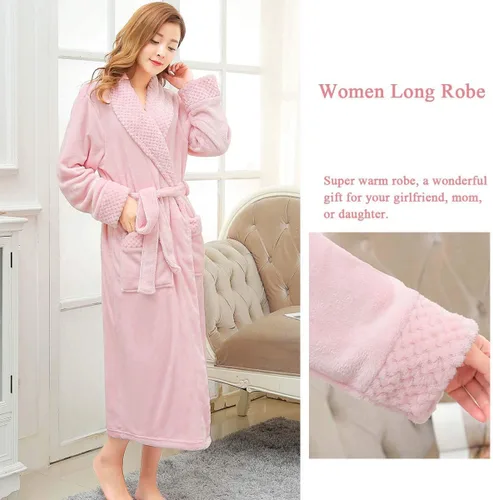 Miniatura 7 de Hellomamma Bata de baño larga para mujer, de felpa suave, de forro polar, camisón para mujer, pijama, ropa de dormir
