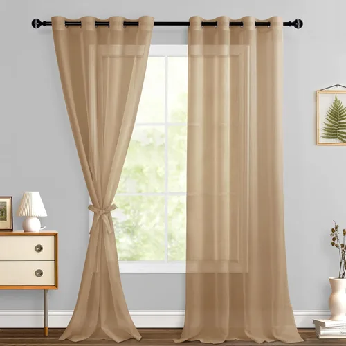 Miniatura 63 de Hiasan - Cortinas traslúcidas de gasa cortas semitransparentes con ojales y alzapaños filtrantes de luz para ventana, dormitorio, baño, 2 paneles