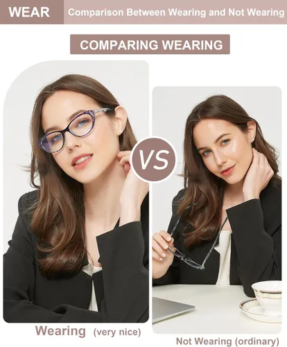 Miniatura 6 de EYEURL Gafas de lectura de ojo de gato para mujer, juego de 2 lentes de lectura con bloqueo de luz azul + 1.5 lentes de calidad para mujer, marco