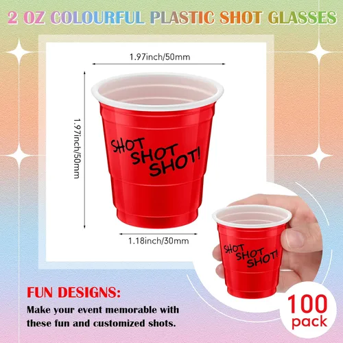 Miniatura 2 de Lounsweer 100 vasos de plástico de 2 onzas, vasos desechables de 2 onzas, mini vasos de fiesta de 2 onzas para despedida de soltera, cumpleaños