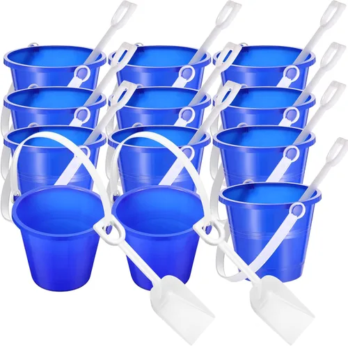 Didaey Paquete de 12 cubos y palas de playa de 4 pulgadas para niños, cubos de arena de plástico, cubos pequeños para juguetes en la playa, uso para