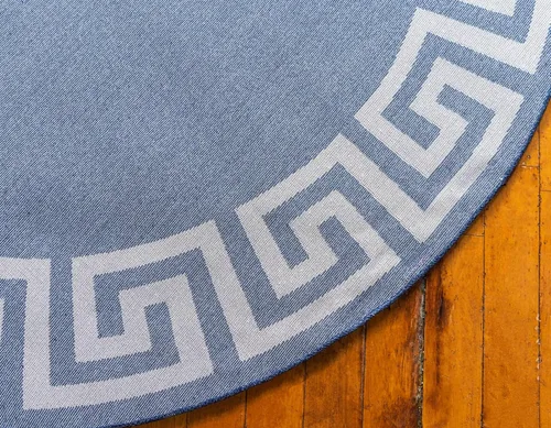 Miniatura 9 de Unique Loom Athens Collection - Alfombra clásica geométrica moderna con diseño de borde (8 pies x 8 pies, redonda, azul marino/beige)