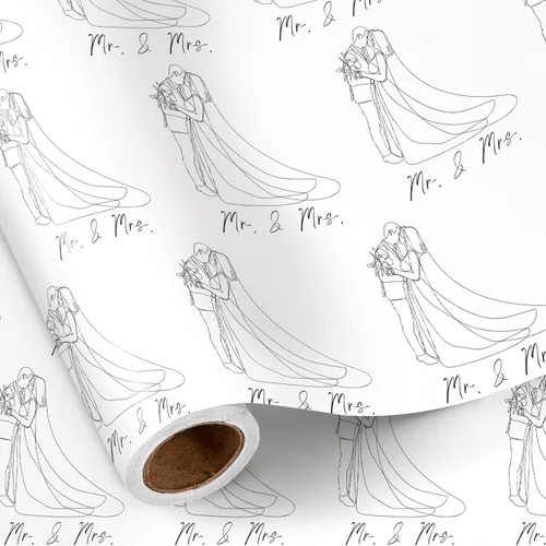 Miniatura 13 de RUSPEPA - Rollo de papel para envolver regalos de boda, mini rollo, diseño en blanco y negro de Sr. y Sra. con patrón de corazón y flecha, papel