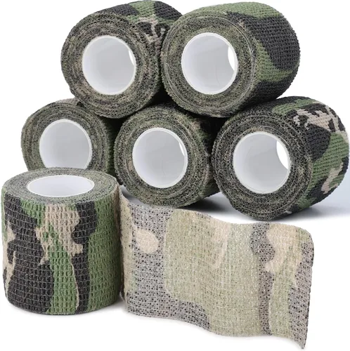 Miniatura 11 de Cinta adhesiva de camuflaje de 6 rollos, 1/2/3/4 pulgadas x 14.8 pies, vendaje autoadhesivo de camuflaje para acampar al aire libre, tira elástica