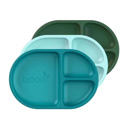 Boon Chow - Juego de platos de silicona – 3 platos divididos irrompibles para niños pequeños – Platos para bebé de 6 meses en adelante – Suministros