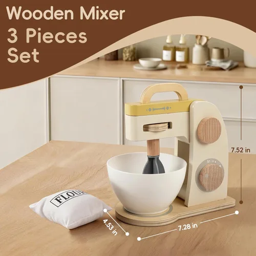 Miniatura 2 de FReniland Mezclador de juguete de madera para niños pequeños, máquina mezcladora de hornear para juegos de rol de cocina, juguete de cocina