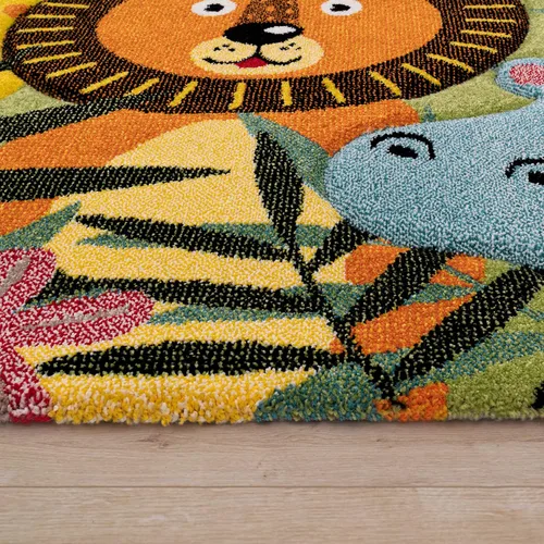 Miniatura 2 de Alfombra para niños Paco Home con animales felices del jungle en verde, Tamaño: 2,01 x 2,89 metros (6'7" x 9'6")
