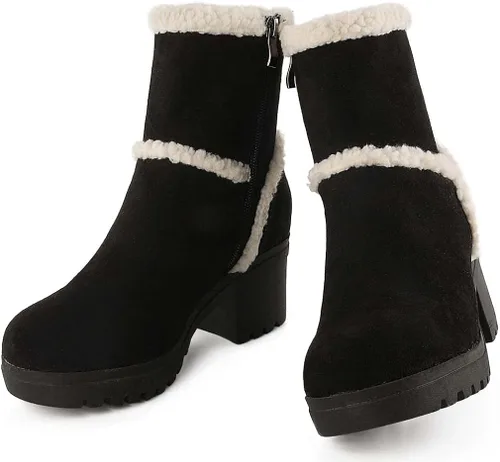 Miniatura 5 de Botas de nieve con forro de piel sintética para mujer botines de invierno de gamuza cálida botines de plataforma al aire libre