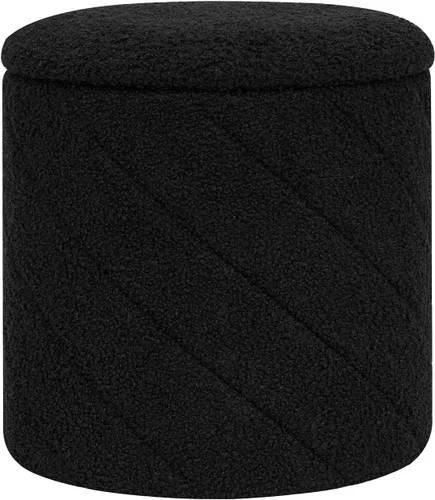 Miniatura 9 de Otomana redonda con almacenamiento, taburete Boucle con tapa de bandeja reversible, mesa de centro otomana plegable para dormitorio, sala de estar