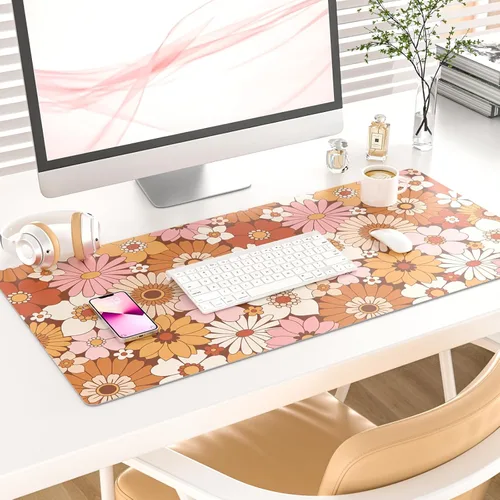 Miniatura 2 de Colorful Star Alfombrilla Grande para Ratón, Tapete de Escritorio de Cuero PU Impermeable, Alfombrilla de Ratón para Juegos de Computadora, Retro
