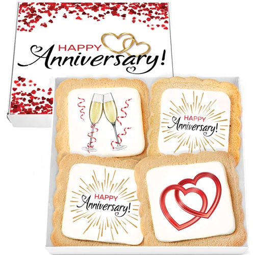 Cesta de regalo de galletas de feliz aniversario, paquete de 4 para hombres, mujeres, esposa, marido, boda, compromiso, sin frutos secos, Kosher