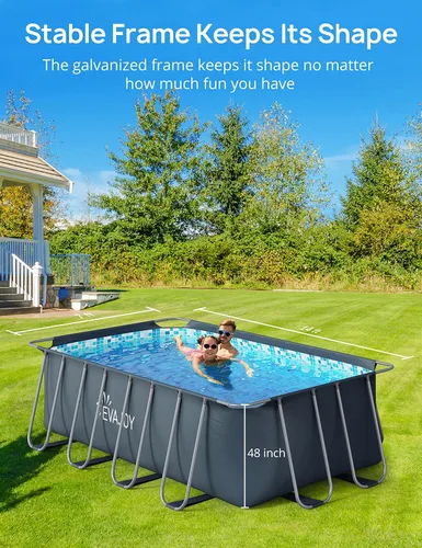 Miniatura 2 de EVAJOY Juego de piscina rectangular con marco de metal de 14 x 7 x 48 pulgadas para familias, juego de piscina rectangular sobre el suelo con bomba