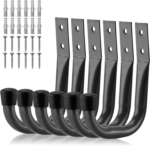 Miniatura 10 de HORUSDY Paquete de 6 ganchos de pared de metal resistentes, ganchos grandes de almacenamiento y organización de garaje para herramientas, cables