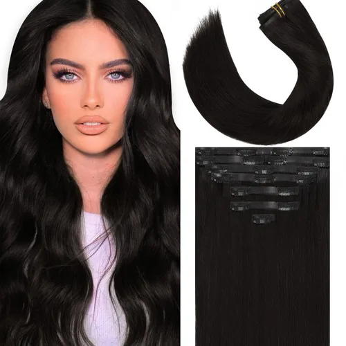 Miniatura 17 de Lacer Hair Glam - Extensiones de cabello humano con clip, sin costuras, color negro hueso, 4.33 oz, 7 unidades, 20 pulgadas, con clip de trama