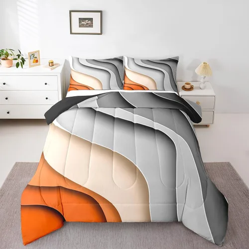 Miniatura 27 de Erosebridal Juego de edredón a rayas azules, juego de ropa de cama tamaño King, juego de ropa de cama moderno minimalista y colecciones con temática
