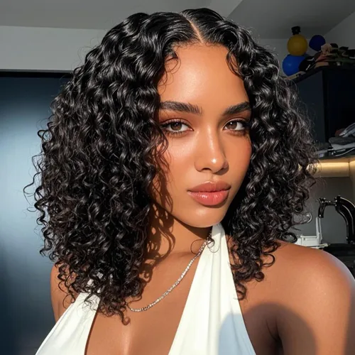Miniatura 4 de Peluca Bob de encaje frontal de Superfect, cabello humano de 10 pulgadas, 13x4 ondas profundas rizadas, pelucas frontales transparentes