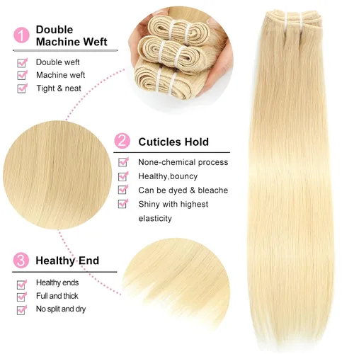 Miniatura 2 de 613 paquetes de cabello humano de 10 pulgadas, grado 12A, 100% sin procesar, rubio virgen brasileño 613, extensiones de cabello humano para mujeres