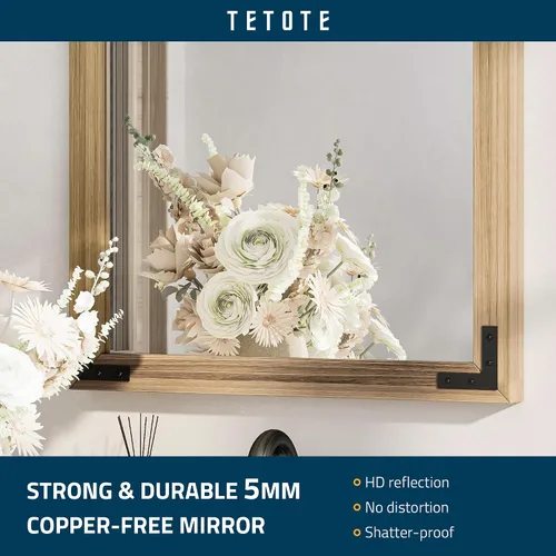 Miniatura 5 de TETOTE Espejo de madera natural de 48 x 24 pulgadas para pared de baño/dormitorio/sala de estar/entrada, espejo rústico de tocador de baño