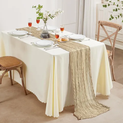 Miniatura 8 de Camino de mesa de gasa beige de 10 pies, camino de mesa de gasa boho, rústico, transparente, de 35x120 pulgadas de largo, para decoración de mesa