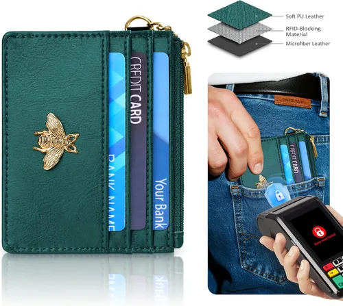 Miniatura 104 de SEAVILIA Tarjetero llavero cartera para mujer con ventana de identificación RFID monedero regalo abeja delgada minimalista pequeña cartera