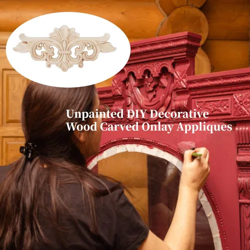 Miniatura 5 de AUNMAS Apliques de madera, decoración floral de esquina, tallas de madera natural sin terminar para muebles, armarios, puertas, acento
