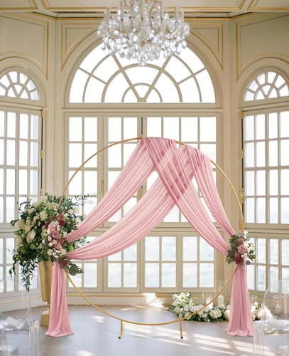 Miniatura 6 de Cortinas de boda con rosas polvorientas, 2 paneles de 6 yardas, cortinas de fondo transparentes para despedida de soltera, arcos de boda
