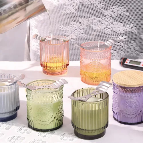 Miniatura 5 de Paquete de 8 tarros de vela de vidrio morado de 7 onzas para hacer velas, suministros vacíos para hacer velas, recipientes de velas con tapas