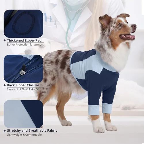 Miniatura 2 de LeLePet Traje de recuperación para perros para piernas delanteras, pecho, hombro después de la cirugía, camisa de perro de manga larga para dejar