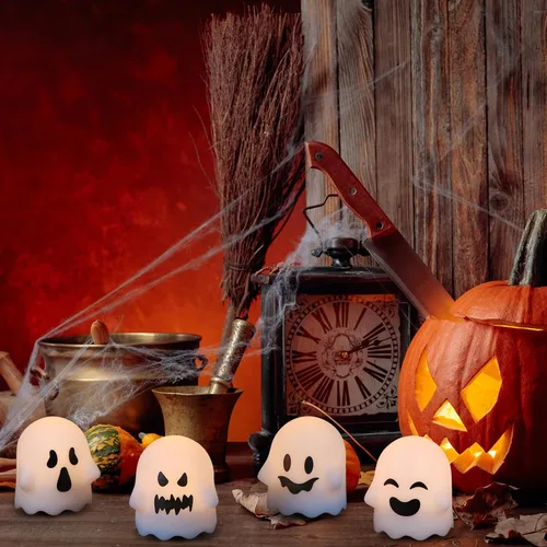 Miniatura 7 de Wondise Velas sin llama de Halloween con control remoto y temporizador, paquete de 6 velas LED parpadeantes con pilas fantasmas para decoración