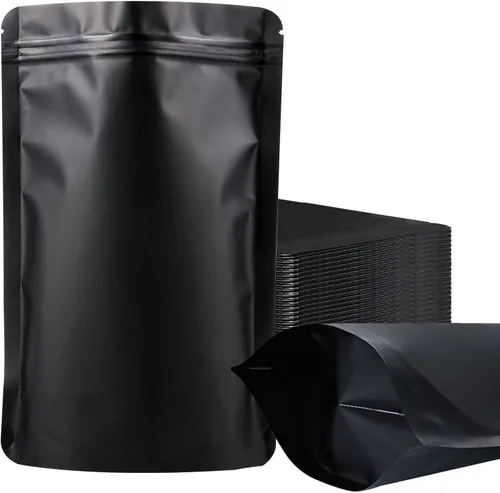 100 paquetes de bolsas de mylar a prueba de olores resellables, bolsas de pie negras con sello de aluminio para embalaje, 3.9×5.9 pulgadas
