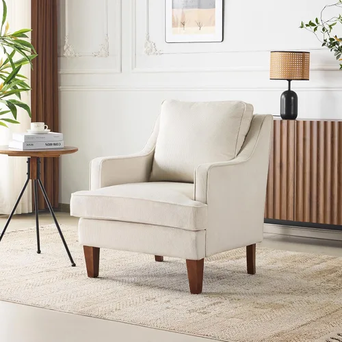 Miniatura 10 de VINGLI Juego de 2 sillas decorativas modernas de mediados de siglo, sillón tapizado beige, cómodos sillones de lectura, respaldo alto para sala