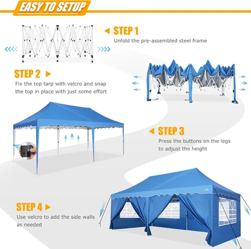 Miniatura 7 de HOTEEL Tienda de campaña desplegable para fiestas, toldo fácil de instalar de 10 x 20 pies con paredes laterales y ventanas de iglesia, tienda