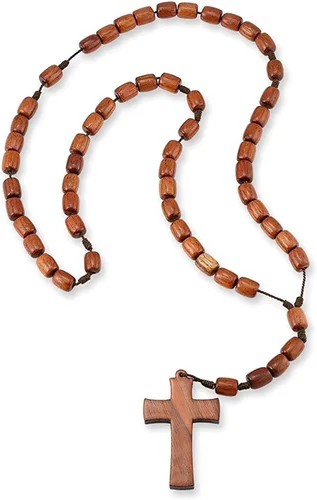Miniatura 10 de Catholica Shop - Collar de Cuentas de Madera de Vestimenta Religiosa Católica con Colgante de Cruz de Madera, Collar de Rosario Católico I Collar