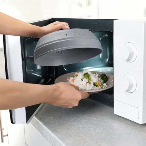 Miniatura 8 de Cubierta antisalpicaduras para microondas para alimentos - Cubierta de plato de vidrio de silicona, ventilada con perilla de agarre de silicona