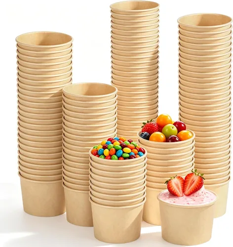 Miniatura 9 de Ruisita Paquete de 120 vasos de papel desechables de 5 onzas, vasos de helado de papel kraft para sopa, tazas de postre para aperitivos, yogur