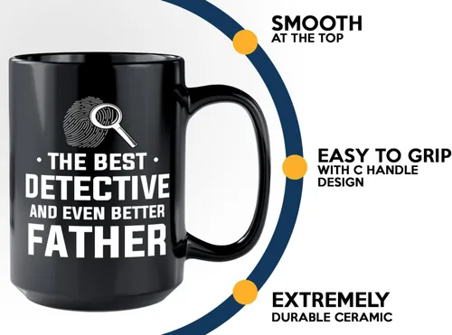 Miniatura 5 de Taza de café detective de 15 onzas, color negro, el mejor detective, policía, patrulla, policía, policía, policía, policía, policía, policía, jefe