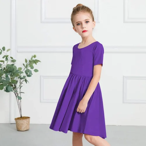 Miniatura 2 de Stelle Vestido de patinadora de manga corta para niños y niñas, casual, acampanado, para fiesta escolar, 3-12 años, Blanco
