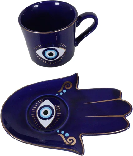 Miniatura 8 de Ebros Gift Wicca Occult Evil Eye Of Providence With Hamsa Quirología Quirología Palmistry Taza de café Taza de té con platillo Juego de vasos Wicca
